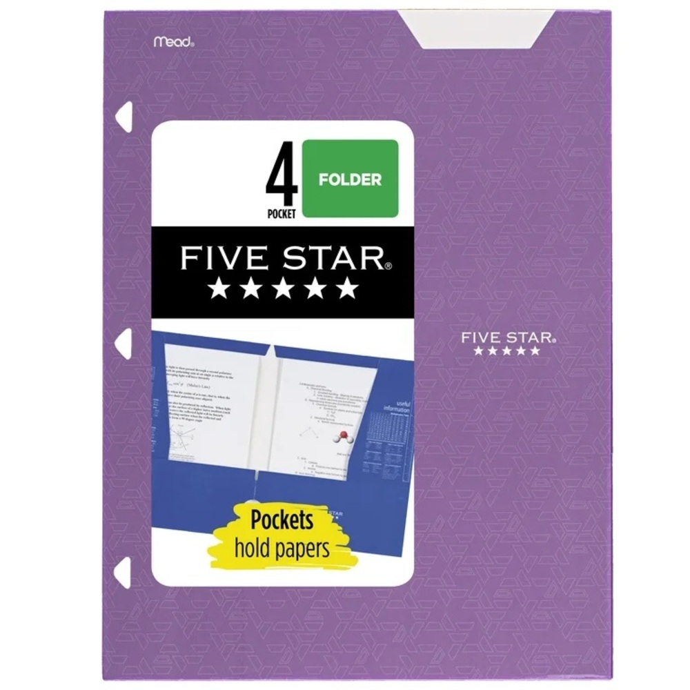 Five Star 4-Pocket Amethyst Purple Paper Folder NWT